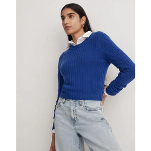 Madewell Voyage Blue Readfield Pullover Crop Sweater Women's Size Medium